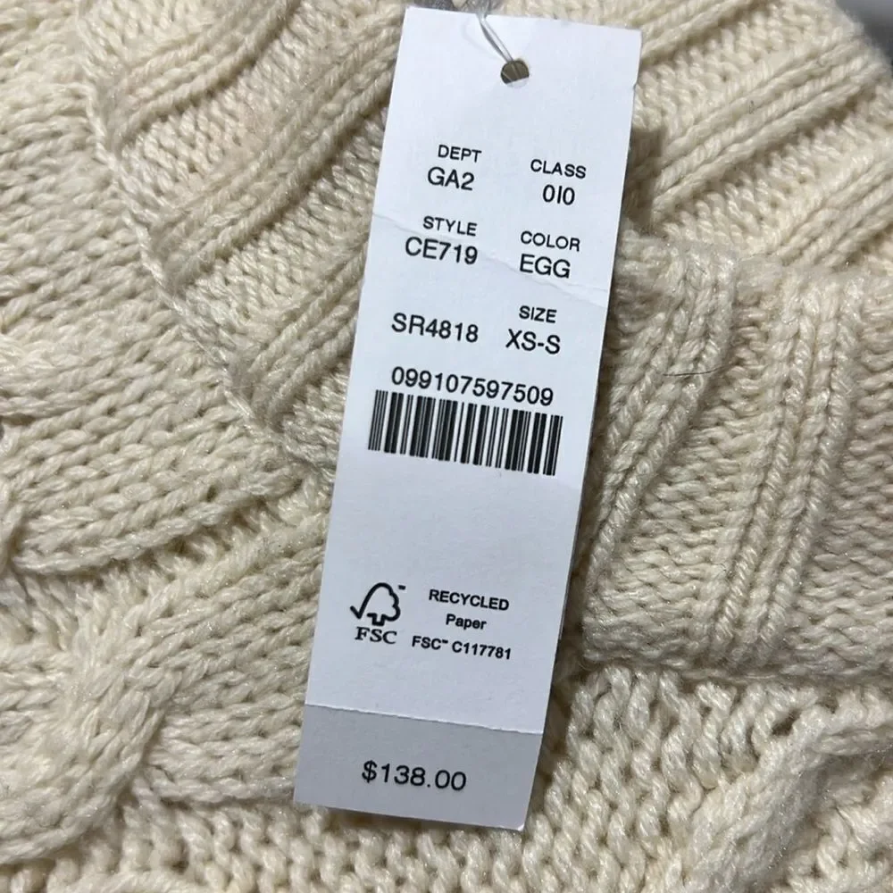 j. Crew ce719 Oversized cable-knit crewneck sweater NWT size XS-S